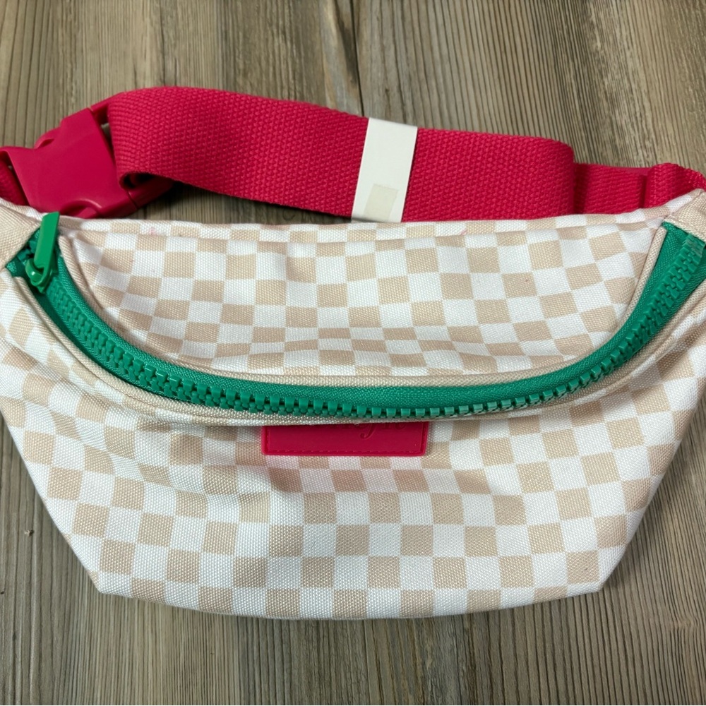 Benefit Checkered Belt Bag with Pink Strap